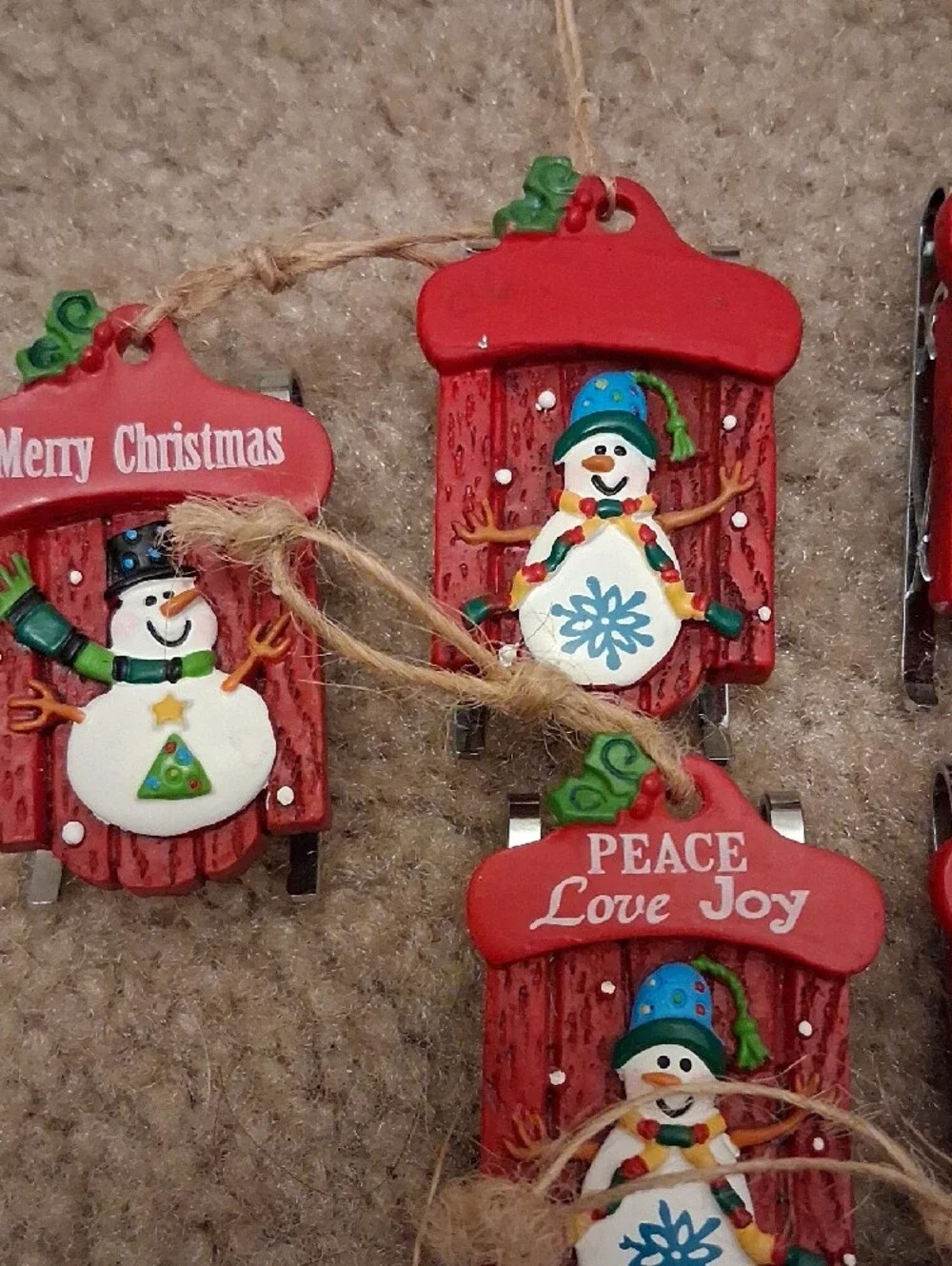 Red Snowman Sled Ornaments - Set of 8